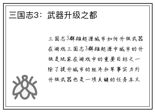 三国志3：武器升级之都